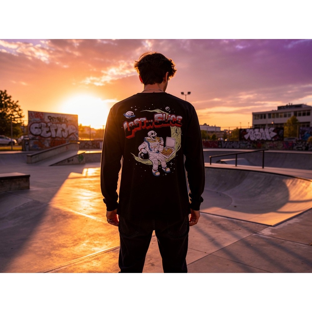 Retrofit Astronaut‎ Skeleton Lost in Slice Pizza Long Sleeve Thermal Men's S